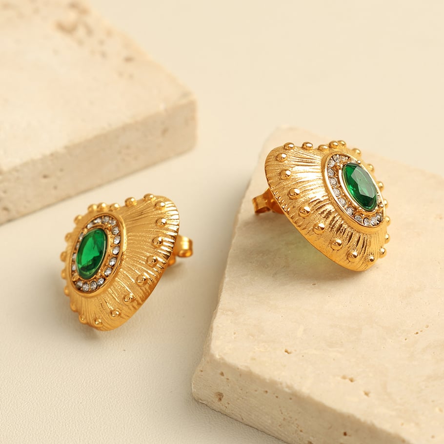 1 pair classic series retro heart stainless steel  gold plated zircon women stud earrings 